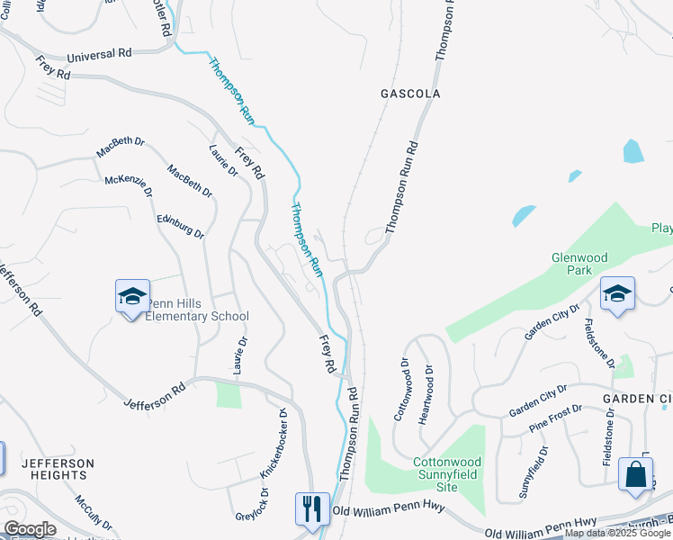 map of restaurants, bars, coffee shops, grocery stores, and more near 1422 Frey Road in Pittsburgh