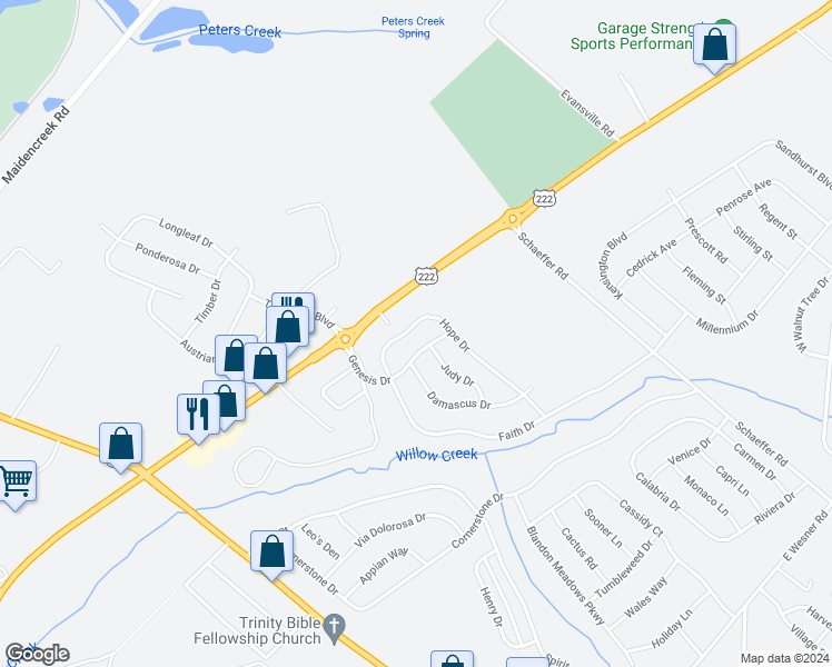 map of restaurants, bars, coffee shops, grocery stores, and more near 221 Hope Drive in Blandon