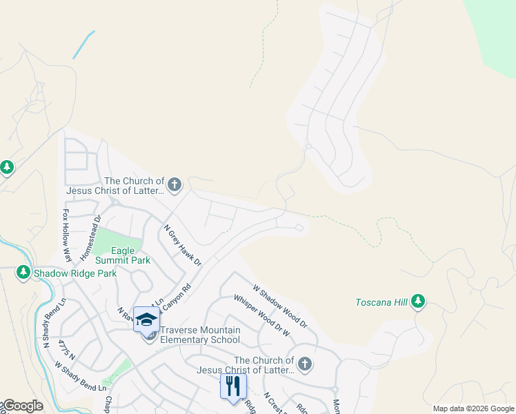map of restaurants, bars, coffee shops, grocery stores, and more near 2136 West Northridge Drive in Lehi