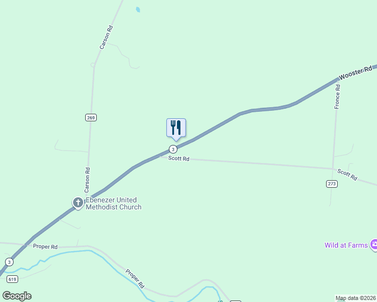 map of restaurants, bars, coffee shops, grocery stores, and more near 17754-18298 Township Highway 268 in Mount Vernon