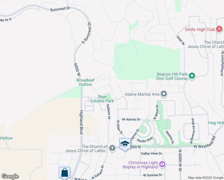 map of restaurants, bars, coffee shops, grocery stores, and more near 12219 North Bridgegate Way in Highland