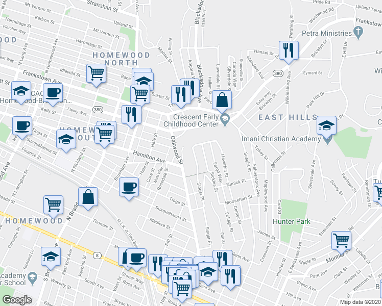 map of restaurants, bars, coffee shops, grocery stores, and more near 631 Singer Place in Pittsburgh