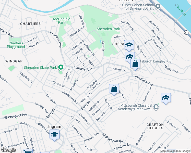 map of restaurants, bars, coffee shops, grocery stores, and more near 1210 Tyndall Street in Pittsburgh