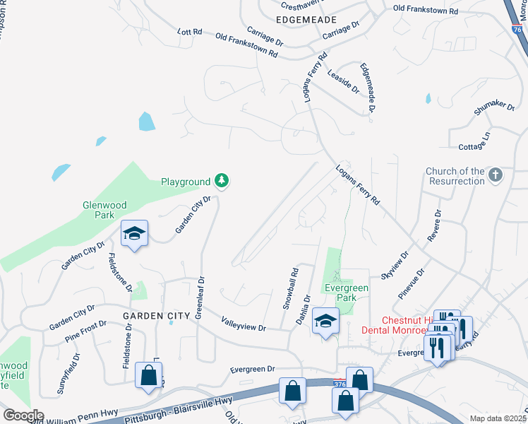 map of restaurants, bars, coffee shops, grocery stores, and more near 3926 Logans Ferry Road in Monroeville