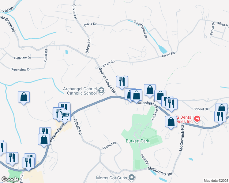 map of restaurants, bars, coffee shops, grocery stores, and more near 5690 Pennsylvania 60 in McKees Rocks