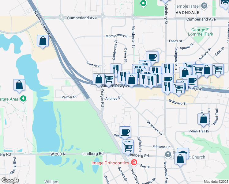 map of restaurants, bars, coffee shops, grocery stores, and more near 2475 Sycamore Lane in West Lafayette