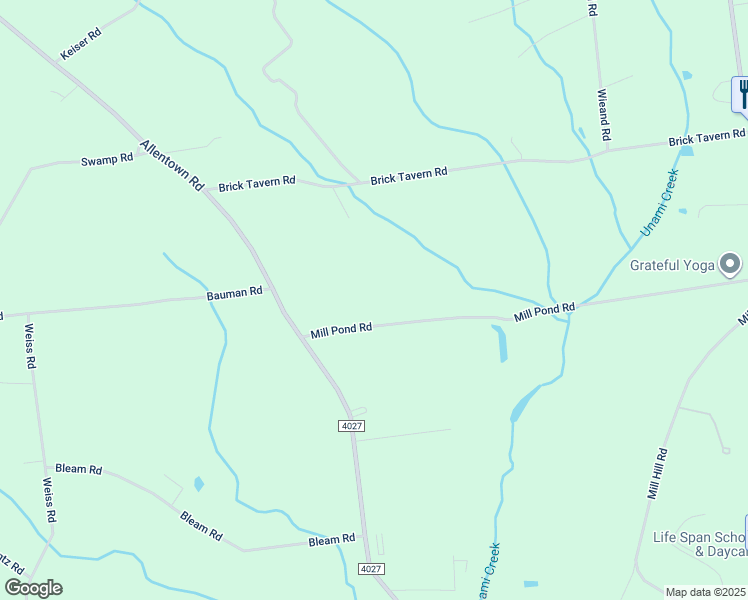 map of restaurants, bars, coffee shops, grocery stores, and more near 2385 Allentown Road in Quakertown