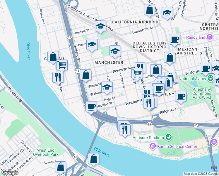 map of restaurants, bars, coffee shops, grocery stores, and more near 32 Faulsey Way in Pittsburgh
