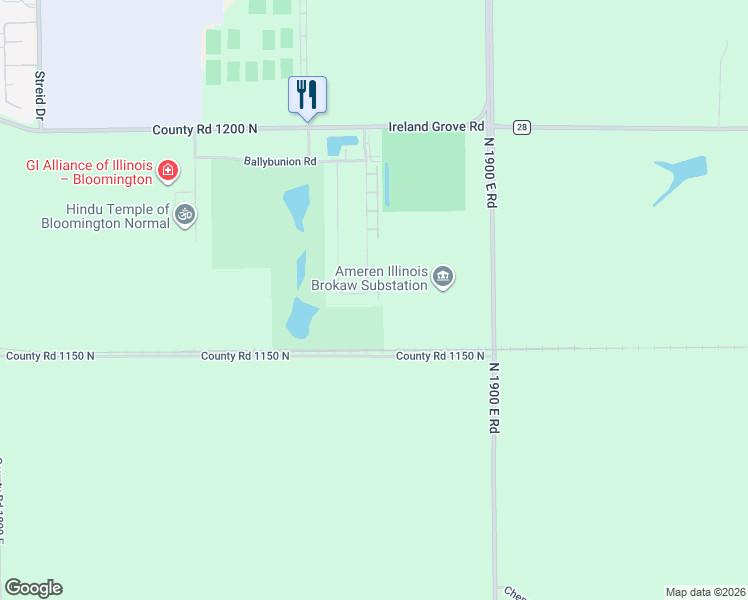 map of restaurants, bars, coffee shops, grocery stores, and more near 3919 Dunloe Place in Bloomington