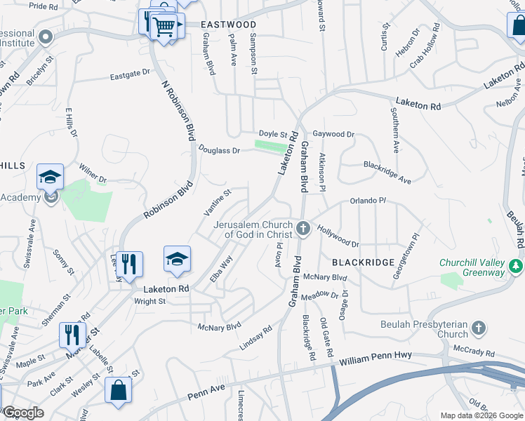 map of restaurants, bars, coffee shops, grocery stores, and more near 1708 Turner Street in Pittsburgh