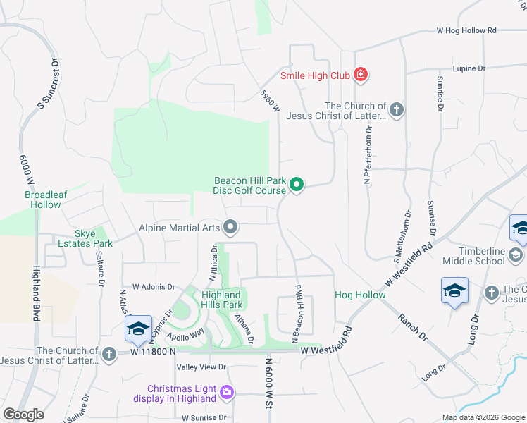 map of restaurants, bars, coffee shops, grocery stores, and more near 12005 Light House Drive West in Highland