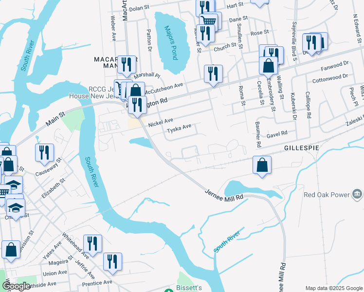 map of restaurants, bars, coffee shops, grocery stores, and more near 17 Vandeventer Court in Sayreville
