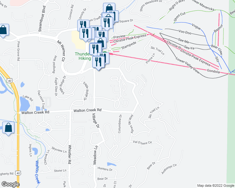 map of restaurants, bars, coffee shops, grocery stores, and more near 2655 Windward Way in Steamboat Springs