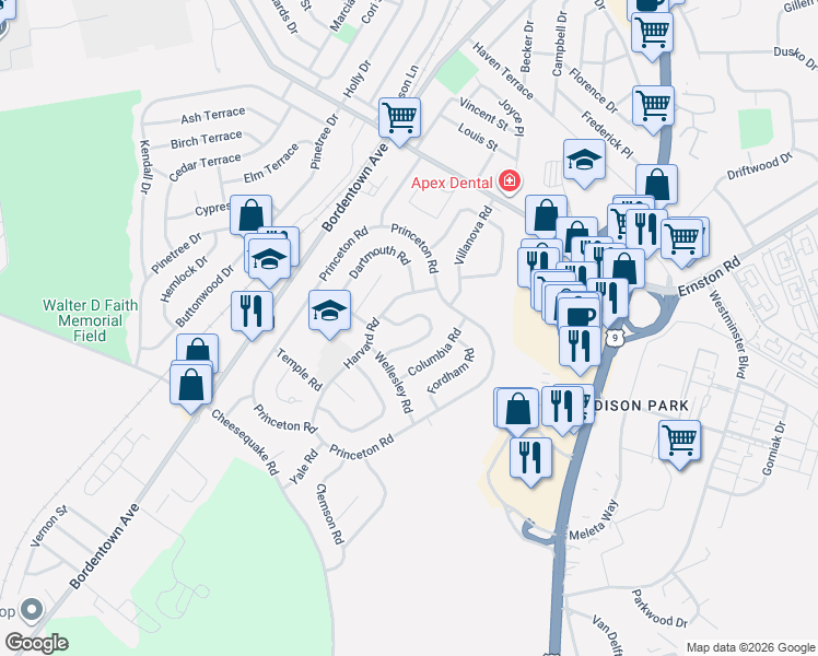 map of restaurants, bars, coffee shops, grocery stores, and more near 14 Bucknell Road in Old Bridge