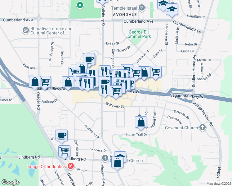 map of restaurants, bars, coffee shops, grocery stores, and more near 554-598 Sagamore Pkwy W in West Lafayette