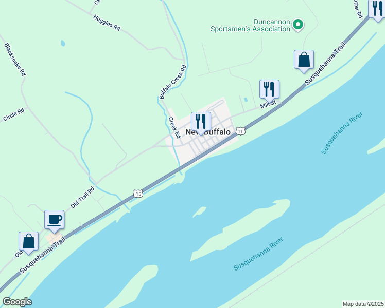 map of restaurants, bars, coffee shops, grocery stores, and more near 44 Mill Street in Duncannon