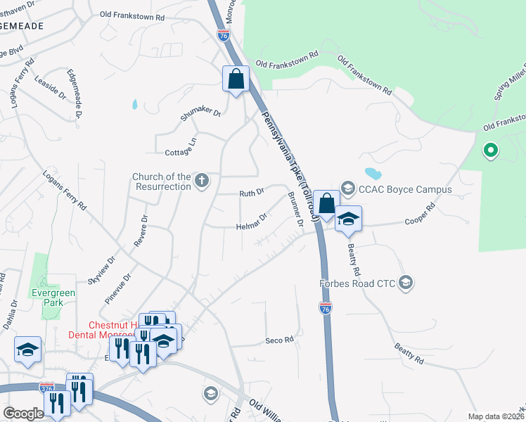 map of restaurants, bars, coffee shops, grocery stores, and more near 441 Brunner Drive in Monroeville