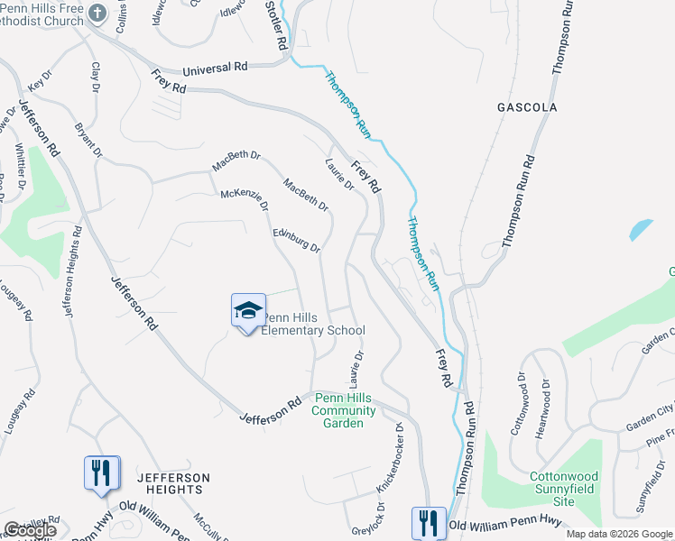map of restaurants, bars, coffee shops, grocery stores, and more near 540 Macbeth Drive in Pittsburgh