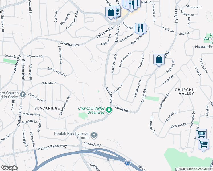 map of restaurants, bars, coffee shops, grocery stores, and more near 714 Beulah Road in Pittsburgh