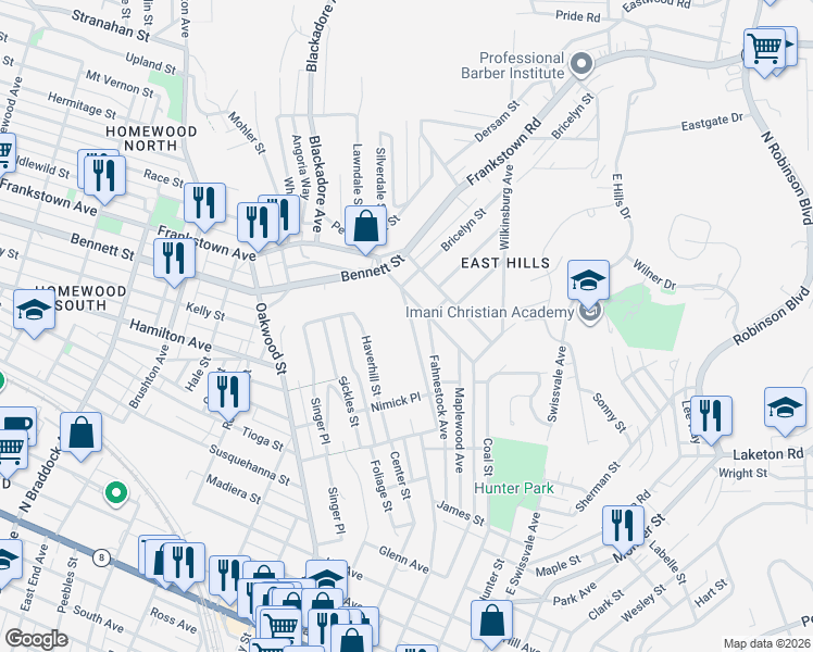 map of restaurants, bars, coffee shops, grocery stores, and more near 650 Seagirt Street in Pittsburgh