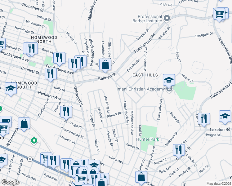 map of restaurants, bars, coffee shops, grocery stores, and more near 650 Seagirt Street in Pittsburgh