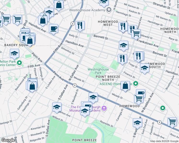 map of restaurants, bars, coffee shops, grocery stores, and more near 6938 McPherson Boulevard in Pittsburgh