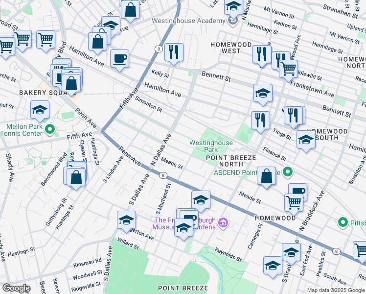 map of restaurants, bars, coffee shops, grocery stores, and more near 6938 McPherson Boulevard in Pittsburgh