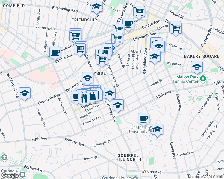 map of restaurants, bars, coffee shops, grocery stores, and more near 705 Summerlea Street in Pittsburgh