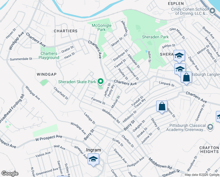map of restaurants, bars, coffee shops, grocery stores, and more near in Pittsburgh