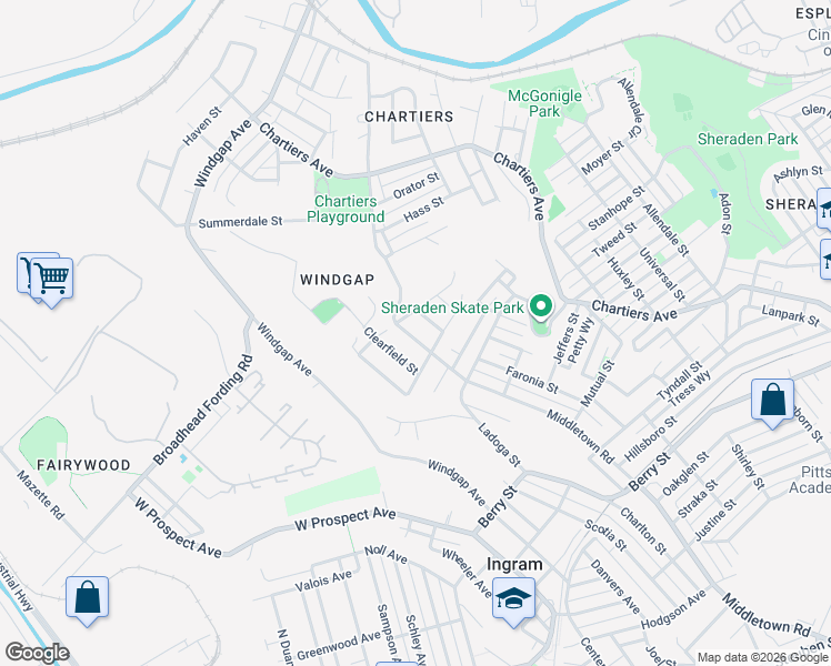map of restaurants, bars, coffee shops, grocery stores, and more near 3431 Kedzie Street in Pittsburgh