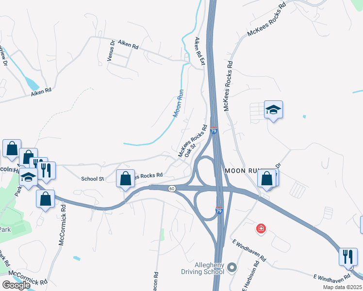 map of restaurants, bars, coffee shops, grocery stores, and more near 2403 Helen Street in McKees Rocks
