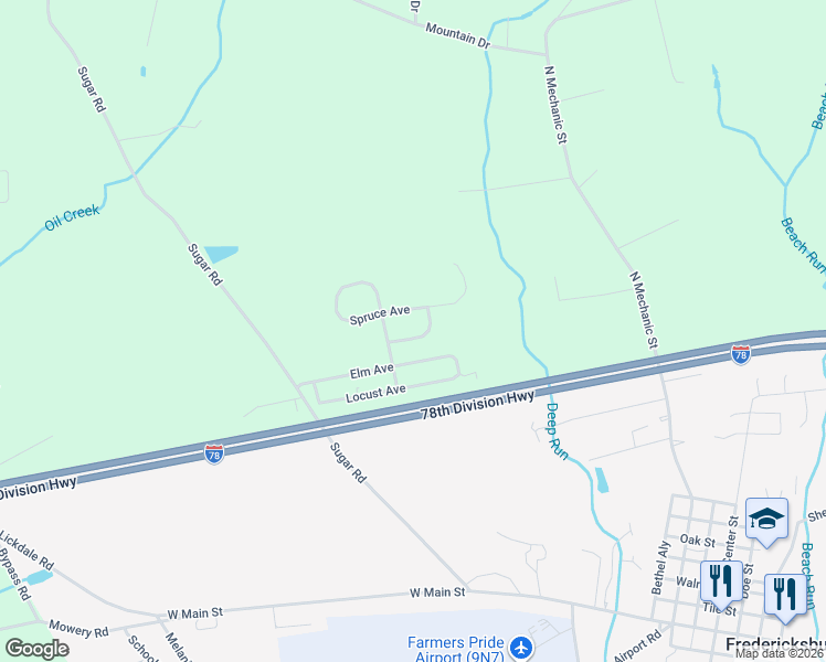 map of restaurants, bars, coffee shops, grocery stores, and more near 108 Spruce Avenue in Fredericksburg
