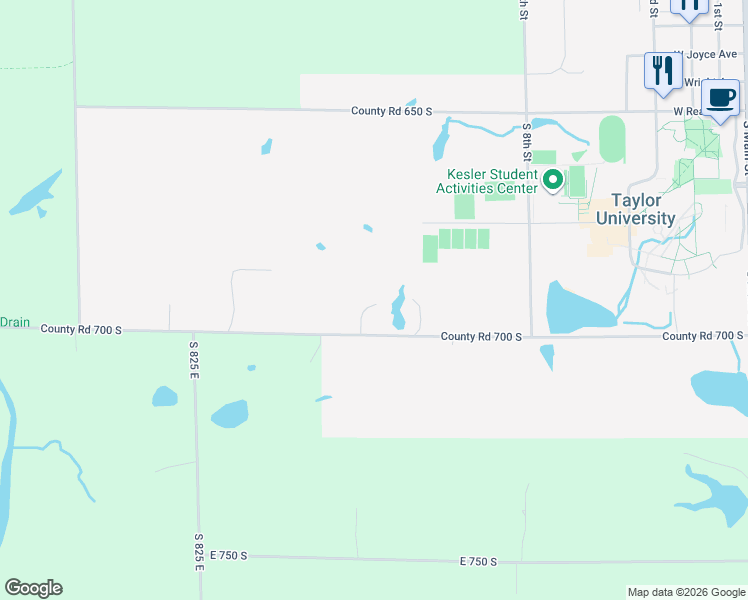 map of restaurants, bars, coffee shops, grocery stores, and more near 8705 East 700 South in Upland