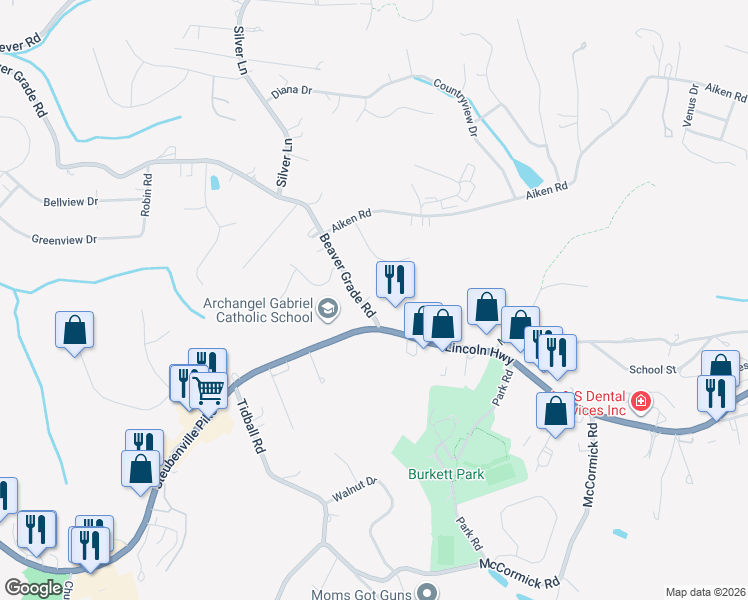 map of restaurants, bars, coffee shops, grocery stores, and more near 12 Beaver Grade Road in McKees Rocks