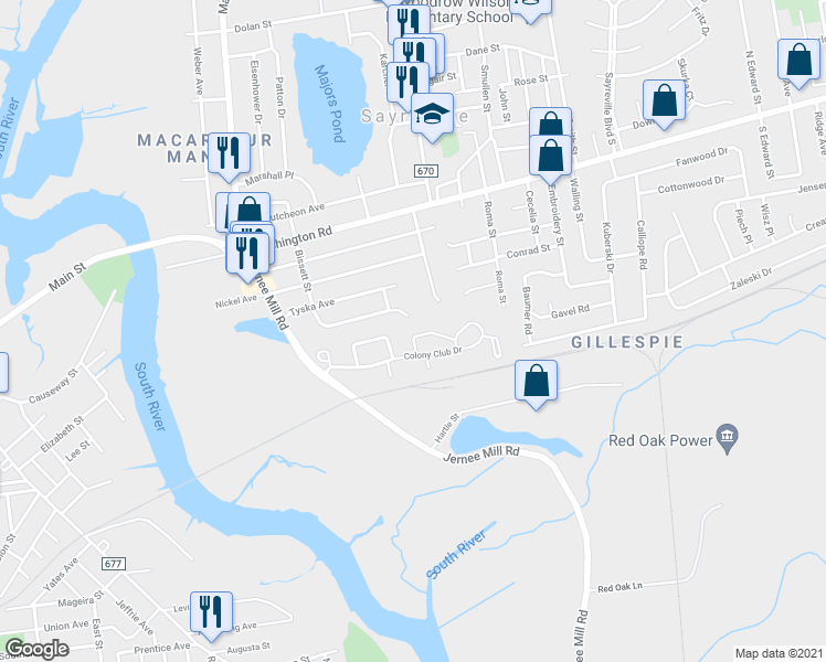 map of restaurants, bars, coffee shops, grocery stores, and more near 17 Tuthill Court in Sayreville