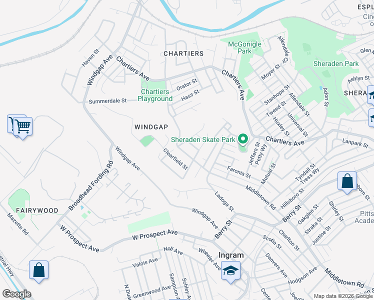 map of restaurants, bars, coffee shops, grocery stores, and more near 3431 Kedzie Street in Pittsburgh