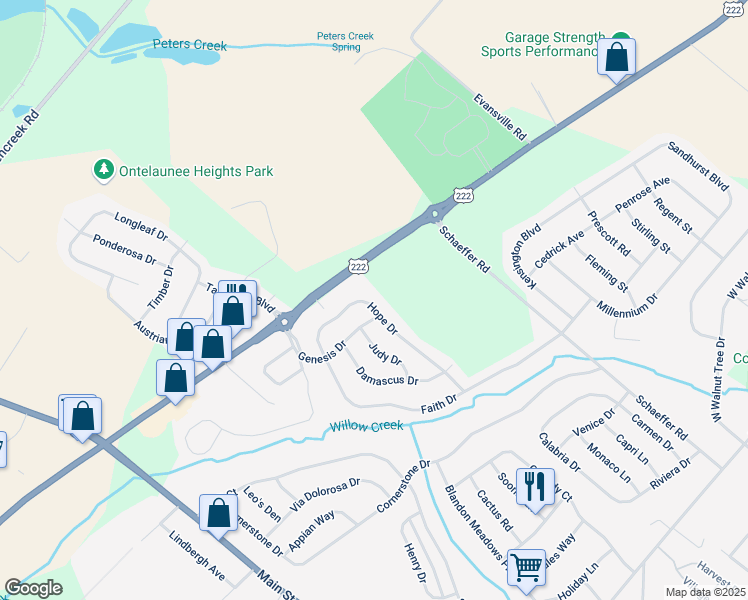 map of restaurants, bars, coffee shops, grocery stores, and more near 258 Hope Drive in Blandon