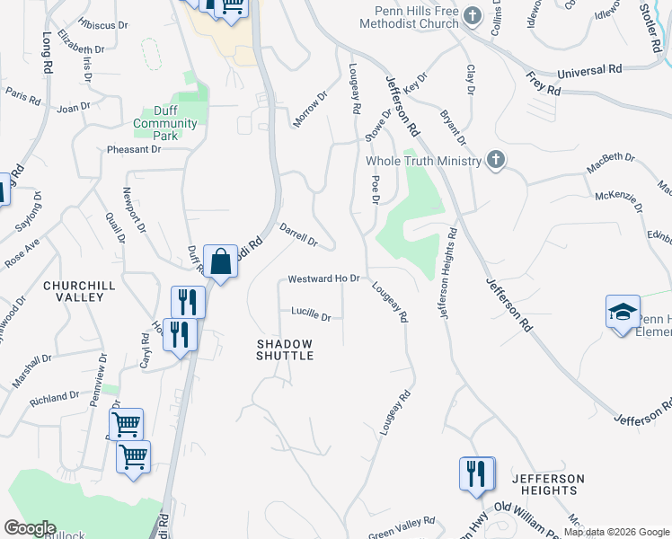 map of restaurants, bars, coffee shops, grocery stores, and more near 494 Lougeay Road in Pittsburgh