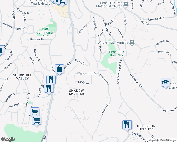 map of restaurants, bars, coffee shops, grocery stores, and more near 459 Darrell Drive in Pittsburgh