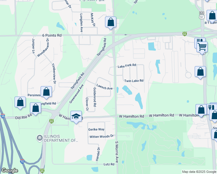 map of restaurants, bars, coffee shops, grocery stores, and more near 1004 Chicory Lane in Bloomington