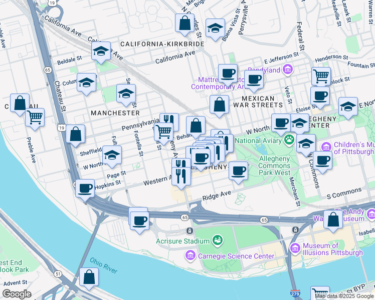 map of restaurants, bars, coffee shops, grocery stores, and more near 948 West North Avenue in Pittsburgh