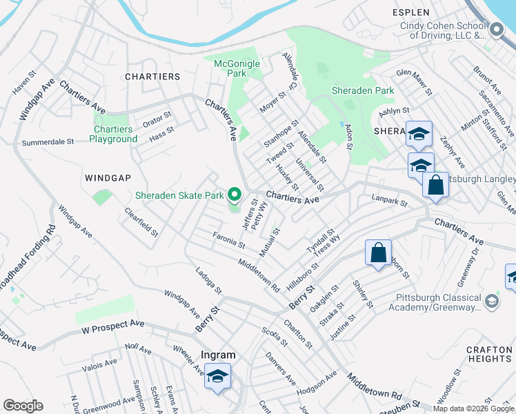 map of restaurants, bars, coffee shops, grocery stores, and more near in Pittsburgh