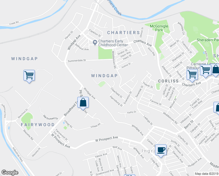 map of restaurants, bars, coffee shops, grocery stores, and more near 114 Clearfield Place in Pittsburgh