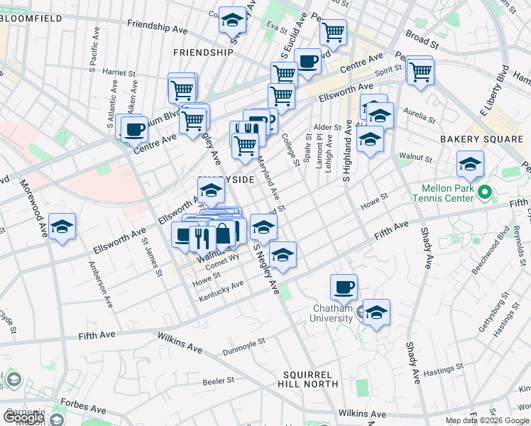 map of restaurants, bars, coffee shops, grocery stores, and more near 705 Summerlea Street in Pittsburgh