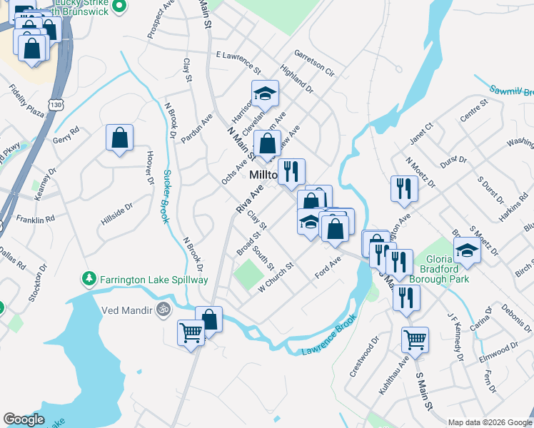 map of restaurants, bars, coffee shops, grocery stores, and more near 43 Richter Avenue in Milltown