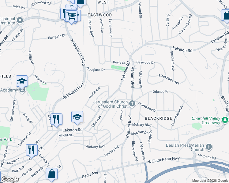 map of restaurants, bars, coffee shops, grocery stores, and more near 1708 Turner Street in Pittsburgh