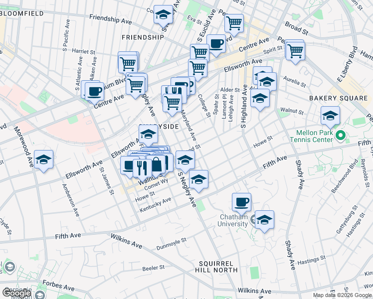 map of restaurants, bars, coffee shops, grocery stores, and more near 705 Summerlea Street in Pittsburgh