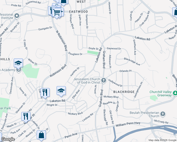 map of restaurants, bars, coffee shops, grocery stores, and more near 1708 Turner Street in Pittsburgh
