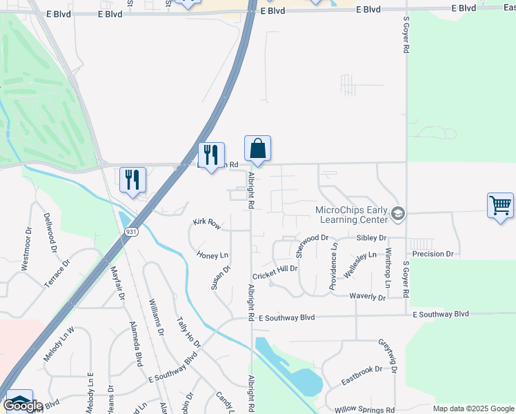 map of restaurants, bars, coffee shops, grocery stores, and more near 2718 Albright Road in Kokomo