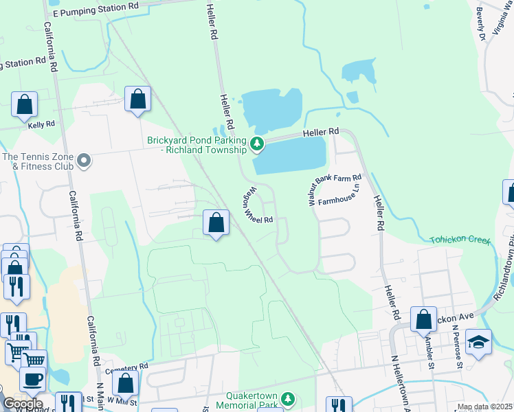 map of restaurants, bars, coffee shops, grocery stores, and more near 137 Carriage Drive in Quakertown